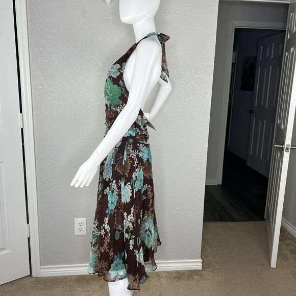Vintage Size 10 Halter Floral Beaded Silk Fairy Dress Knee Length NEW - Picture 3 of 11